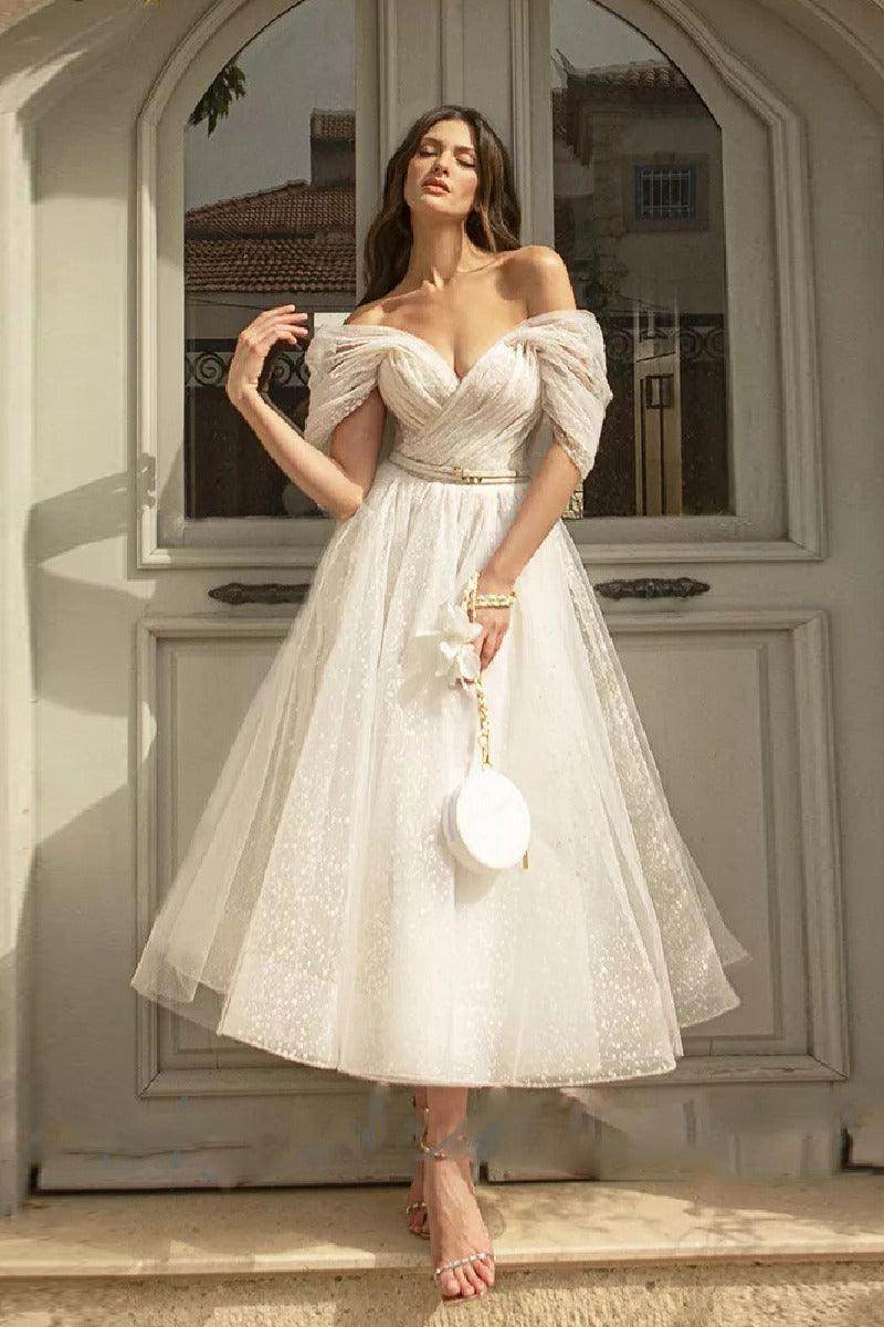 A-Line Ankle Length Tulle Wedding Dress 735503736731 - COCOMELODY